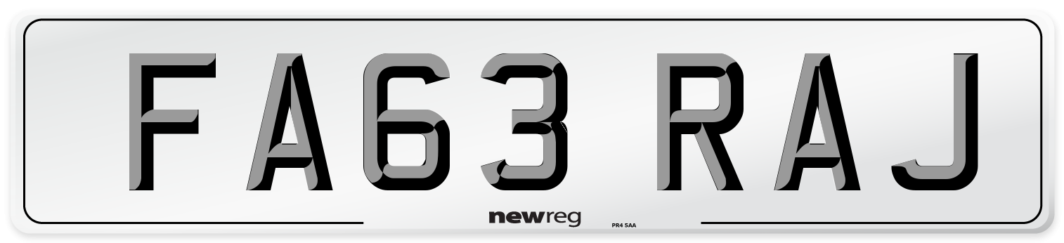 FA63 RAJ Number Plate from New Reg